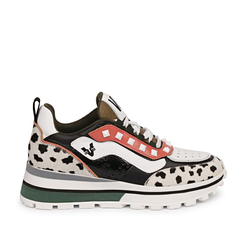 Sneaker with laces studs running bottom pony combi Multi off white