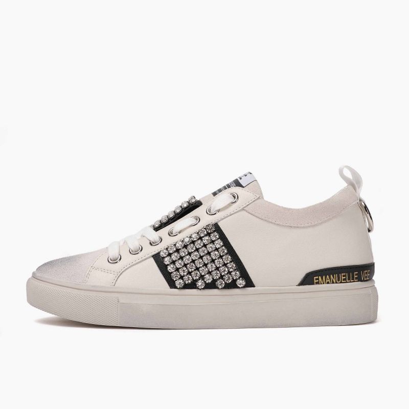 Sneaker with laces lateral strass cow split+leath Multi white