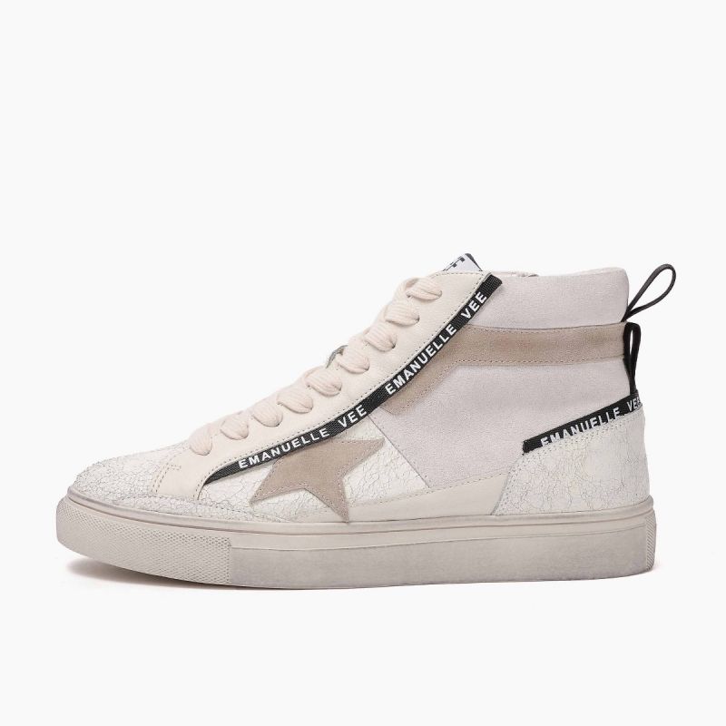 Sneaker medium with laces lat.star leath+cow split Multi white
