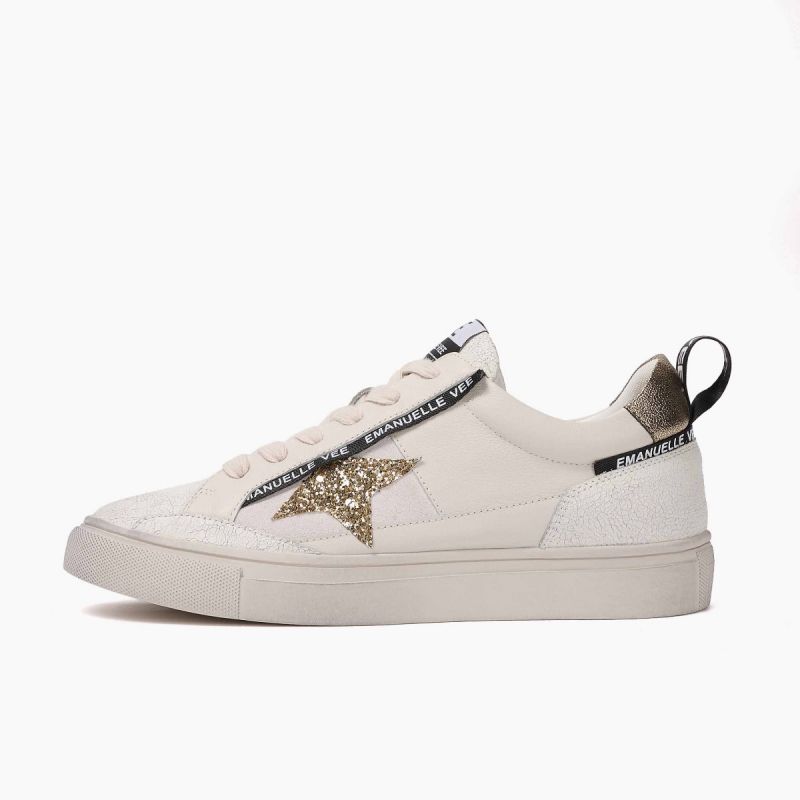 Sneaker with laces lat. star leath+cow split+lam White/gold