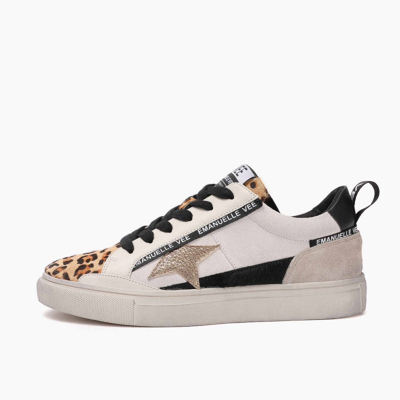Sneaker with laces lat. star horse+cow split+leather Multi animalier
