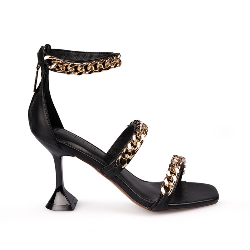 Sandal with chain lace heel 90 nappa Black