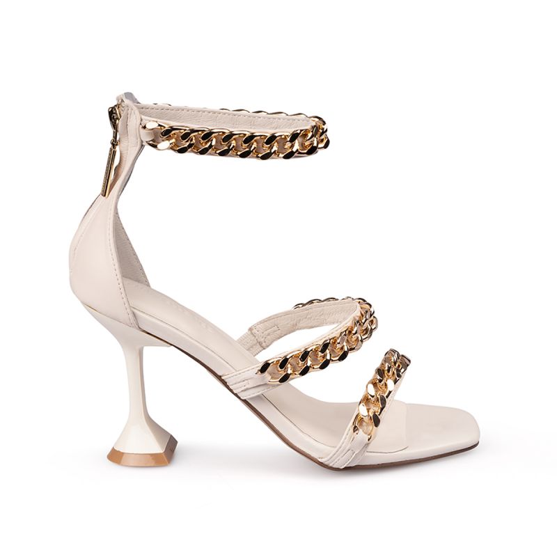 Sandal with chain lace heel 90 nappa White