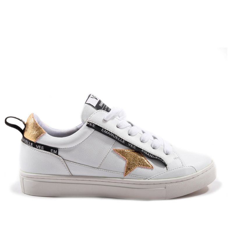 Sneaker with laces low bottom p003 combi White/gold