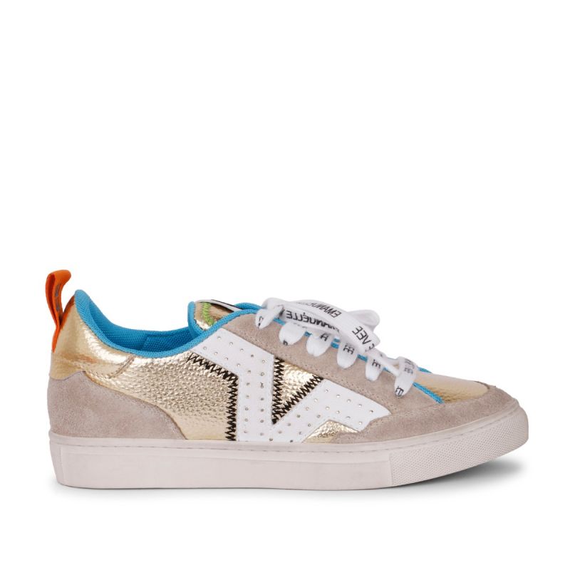 Sneaker with lace low bottom cow split combi Multi gold