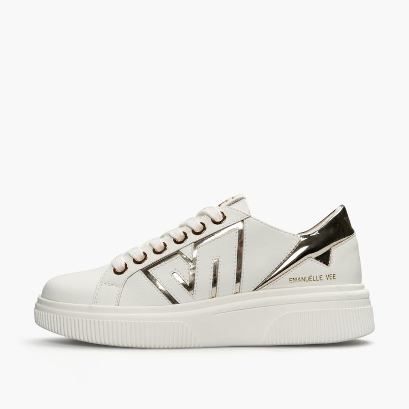 Sneaker high rubber sole leather+pu White/gold