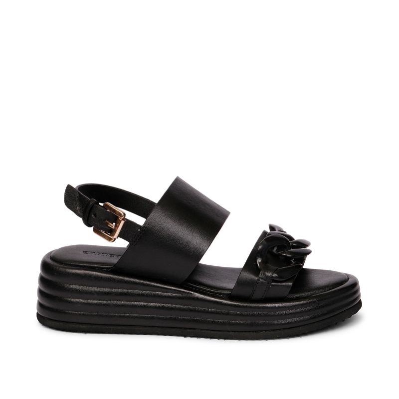 Wedge sandal with chain nappa Black