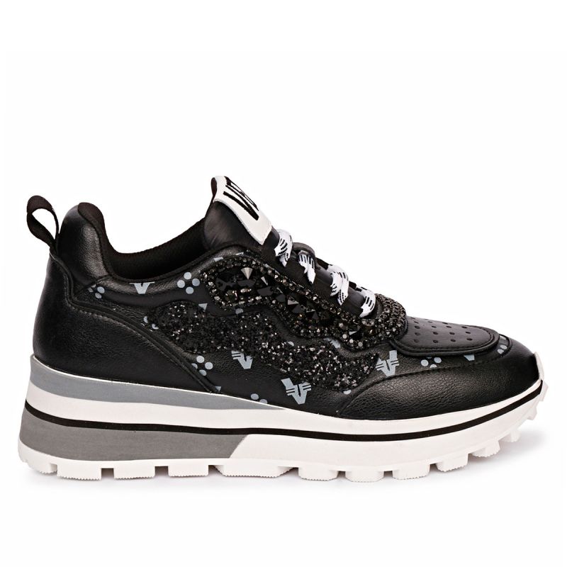 Sneaker with laces strass running bottom p003 combi Black