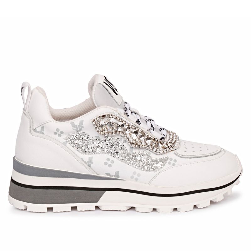 Sneaker with laces strass running bottom p003 combi White