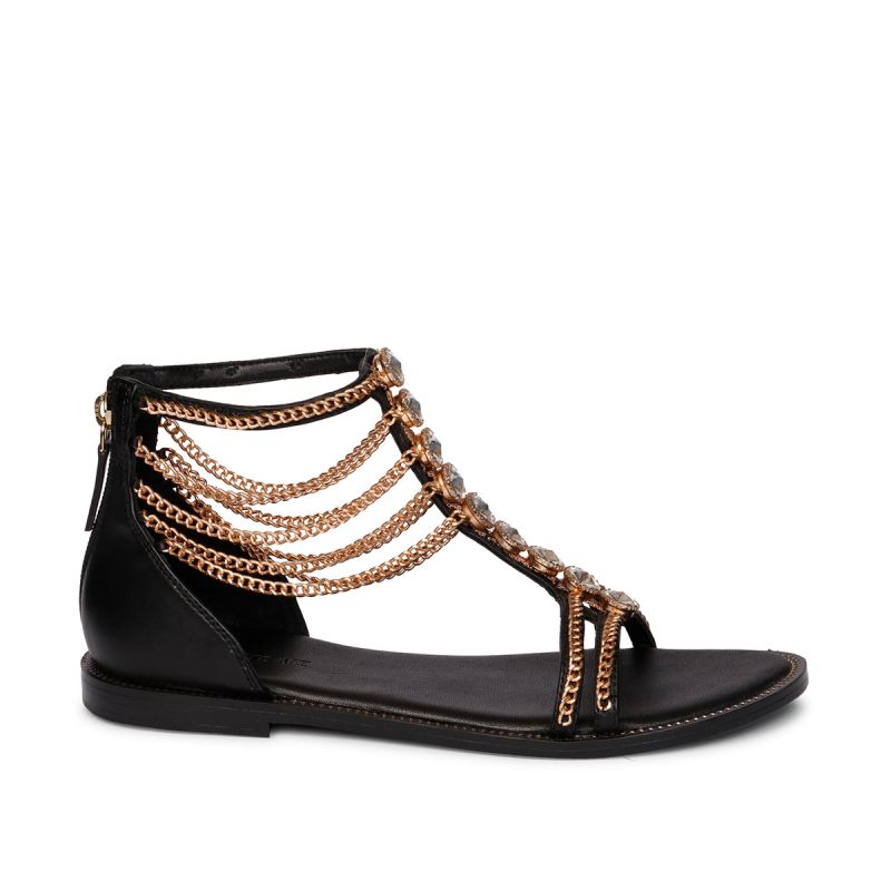 Sandal with strass + chain nappa Black