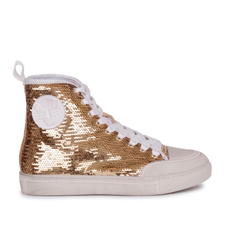 Sneaker mid with laces & paillettes low bottom paillettes tissue Gold